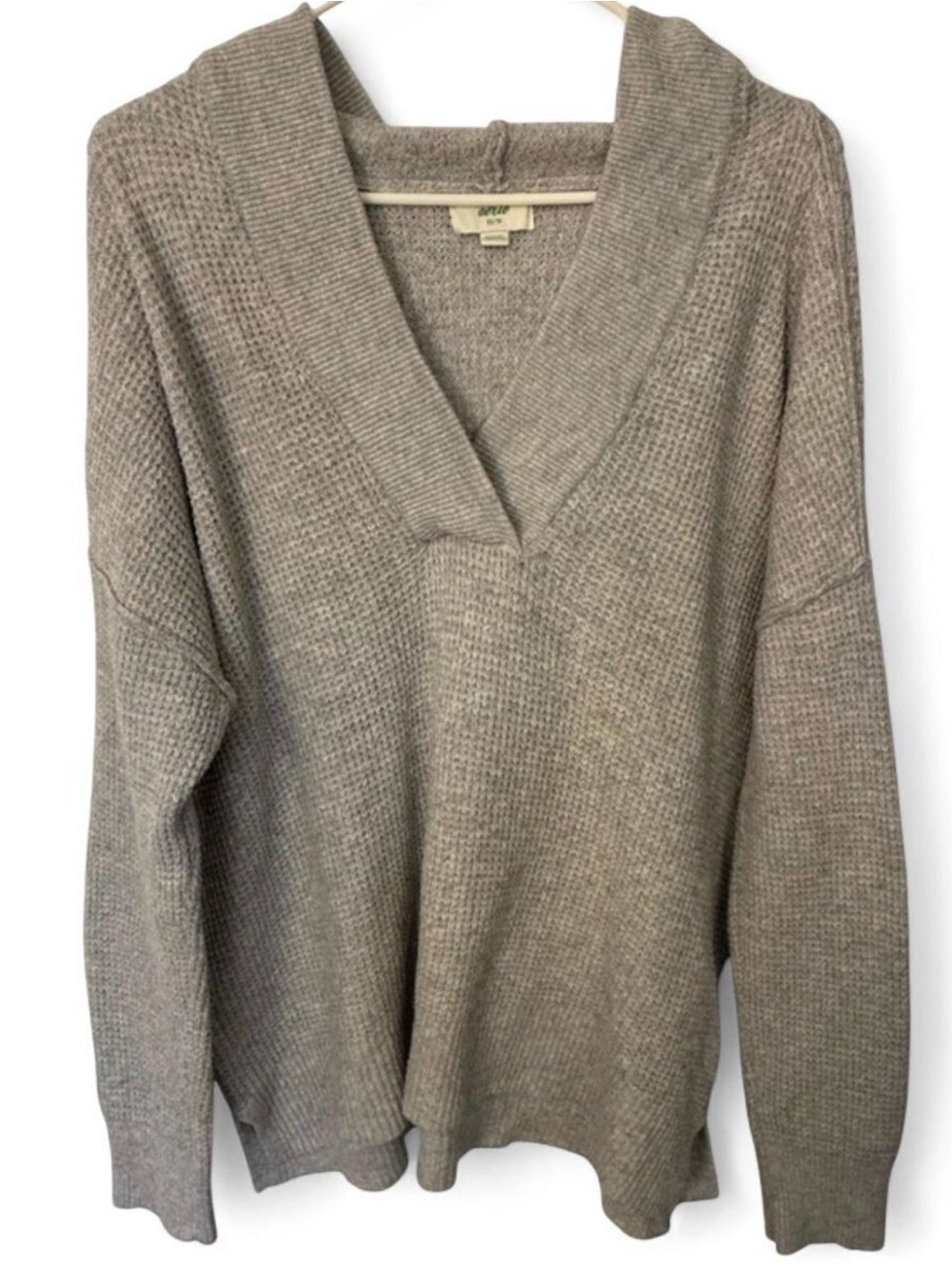 aerie Light Gray Waffle-Knit V-Neck Sweater